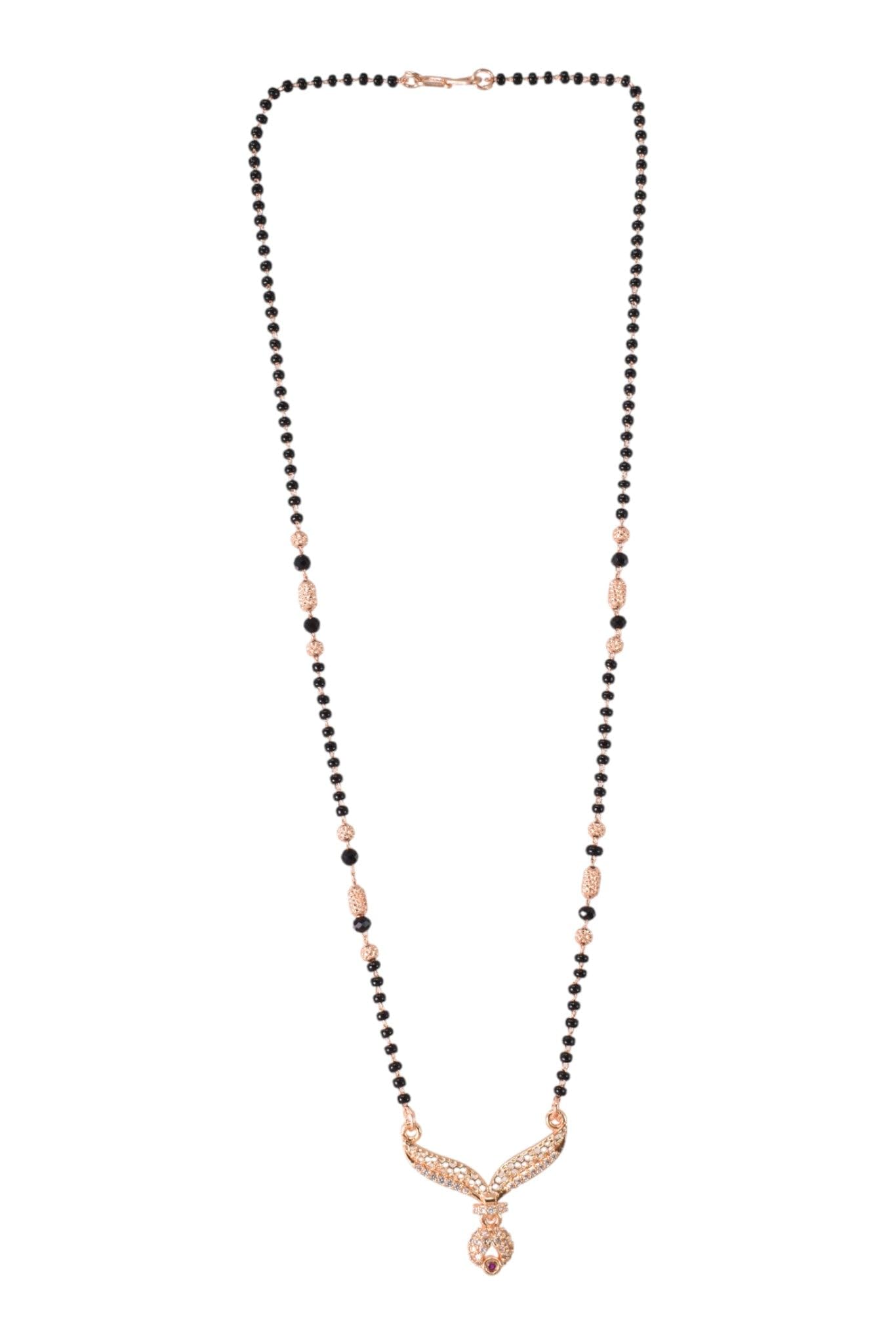 Rose Gold Plated Black Beads Simple Minimal Pendant Mangalsutra for Women with AD Stone Studded, Stylish Lightweight Tanmaniya, Modern Ethnic Mangalsutra Necklace for Office, Casual & Festival-22-image-25