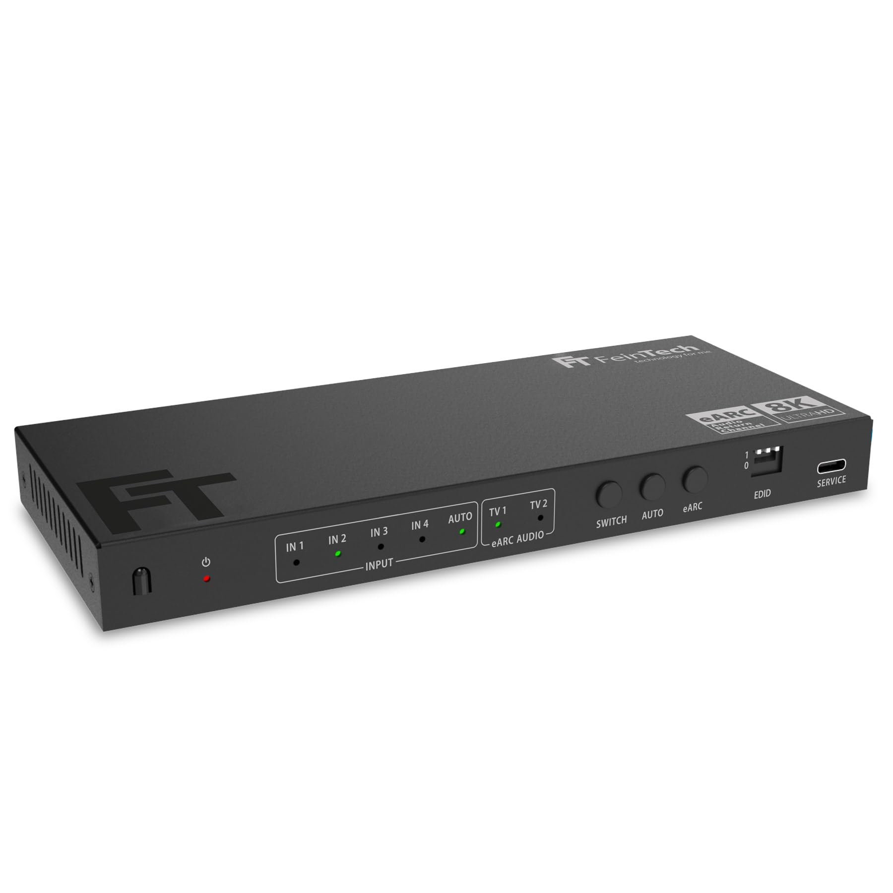 FeinTech AX341 Répartiteur HDMI 2.1 eARC 4 en 2 sorties avec extracteur audio (barre de son eARC, Toslink et AUX), 8K 60Hz, 4K120Hz, téléscaler