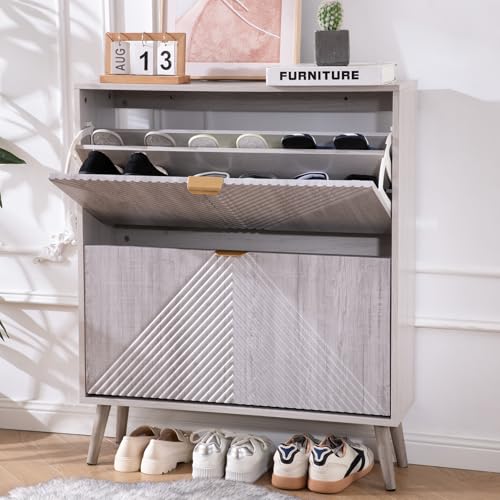 oakvivo Shoe Cabinet with 2 Flip Drawers, Freestanding Shoe Cabinet