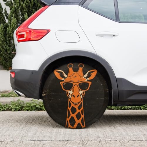 Image of Spare Tire Covers for Trailers, RV Spare Tire Cover, Funny Sunglasses Giraffe Weatherproof Campers Tire Covers Protectors, Camping Trailer Accessories Universal Fit for Trucks Vehicle, 15 in