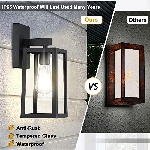 Pia Ricco Outdoor Wall Porch Lights, Anti-Rust Outside Lights For House, Exterior Sconce Lantern Fixture With E26 Base Socket, Modern Matte Black Wall Lamp With Glass Shade For Garage #TOP1