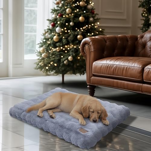 BingoPaw Hundebett Grosse Hunde waschbar: XL Hundekissen flauschig Hundematte für Hunde, Hundematratze wasserdicht abnehmbar rutschfest, beruhigendes Haustierbett, Grau, 105x70x12 cm