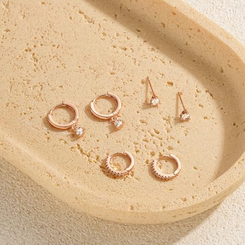 Image of Freekiss 3 Pairs Gold Hoop Earrings Set: Dainty Stud Earrings Trendy Small 14K Gold Plated Hypoallergenic Dangle Cartilage Huggie Hoop Earrings for Women Gold Jewelry for Women Gifts