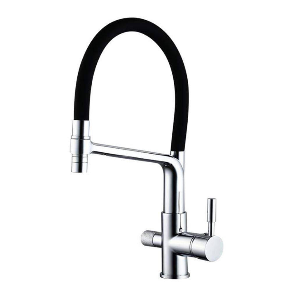 ZYCHSJXA Kitchen Taps 3 Way Sink Mixer Tap Brass Hot and Cold Pure Water Dual Purpose 360°Rotating Direct Drinking Faucet-Black(Color:Brushed Nickel)