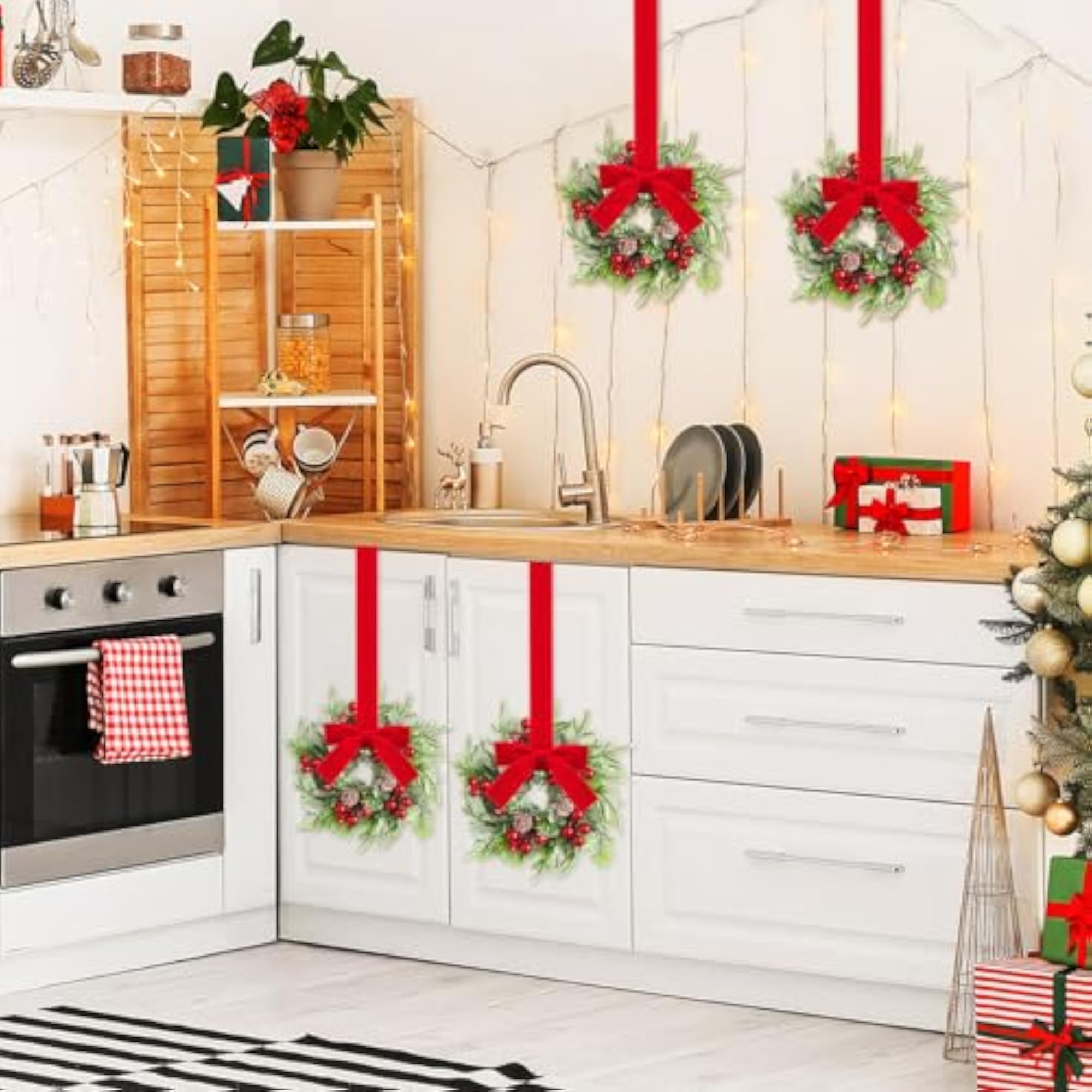 4 Pcs Christmas Kitchen Cabinet Wreath Decorations
