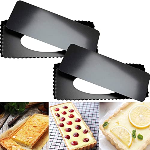 LANYOTA Tarteform Quicheform mit Hebeboden, Rechteckige Quiche Backform Obstkuchenform,Tartelette Förmchen, Antihaftbeschichtung Pie Form Backform (2 Stück - 36.5*15*3CM) Cover