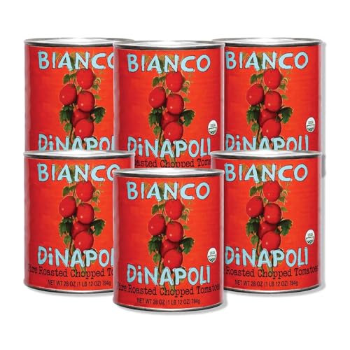 Bianco DiNapoli Organic Fire Roasted Chopped Canned Tomatoes, 28 Oz (Pack of 6), Vine Ripened California Grown, Perfect for Soups, Sauces, Pasta and More