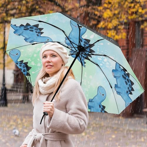 Parapluie portable bleu dinosaure automatique compact