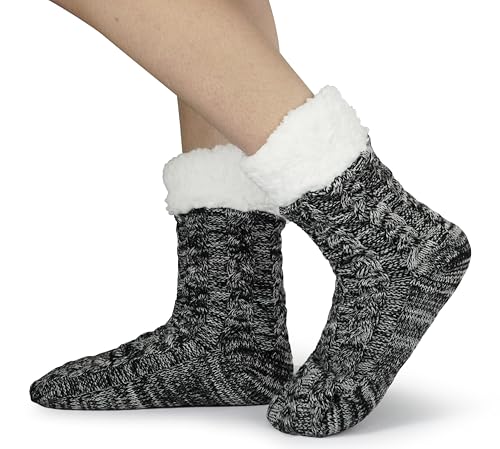 Image of BenSorts Women Winter Thick Slipper Socks with Grippers Non Slip Warm Fuzzy Socks Christmas Gifts