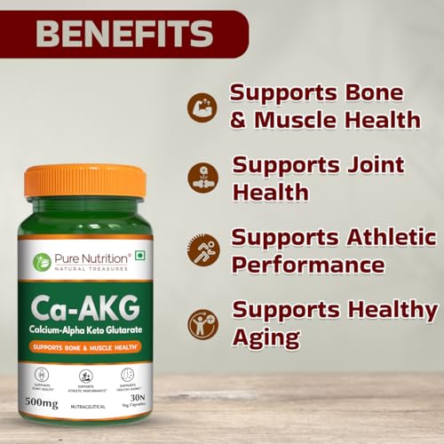 Image of Pure Nutrition Ca-AKG - (500mg) - 30 Veg Capsules | Calcium Alpha-Ketoglutarate Supplements For Cellular Energy & Joint Health | Support Healthy Aging, Athletic Performance & Muscle Recovery