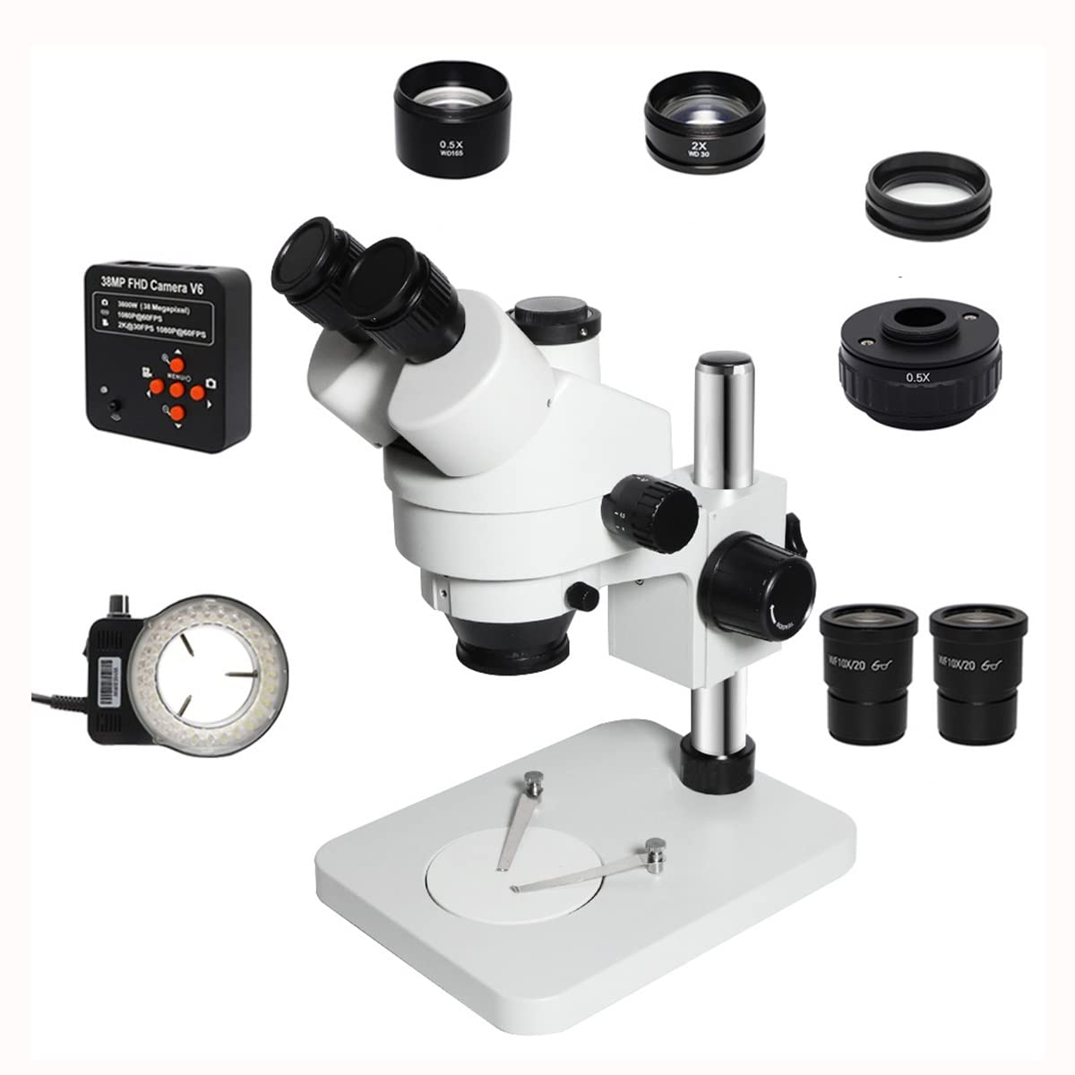Microscope 3.5X-90X Zoom Magnification Simul Focal Trinocular Stereo Microscope 38MP VGA H_DMI USB SMD Microscopio Camera fit Phone PCB Repair(38MP add 0.5X Cmount)