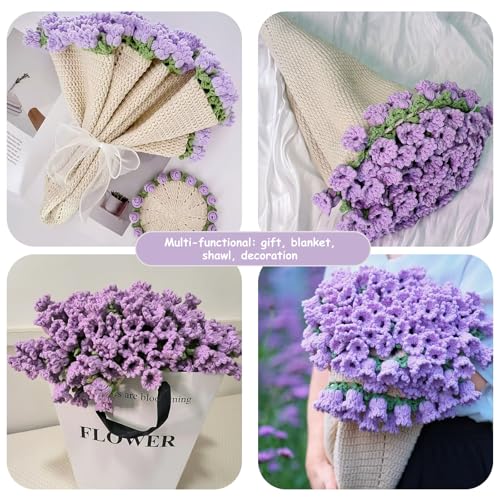 Image of HYAMVOR DIY Crochet Flowers Bouquet Blanket Kit, Handmade 43 inches Throw Knitting Kits for Adults, 12 Yarn Ball with Crochet Hook,Yarn Needle,Stitch Marker (Lily of the Valley)