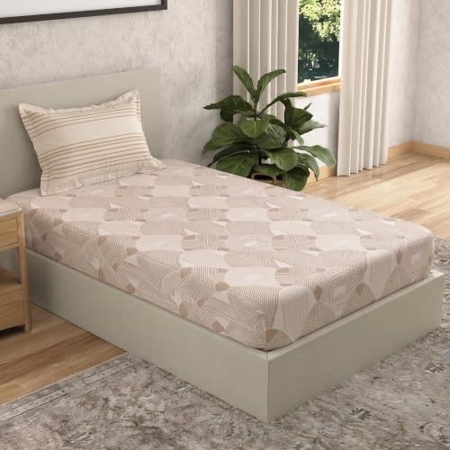 Image of Huesland by Ahmedabad Cotton 144 TC Bedsheet for Single Bed with 1 Pillow Cover | Taupe & Dark Cream