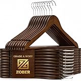 ZOBER Wooden Hangers - Heavy Duty, Non Slip Wood Hangers for Coats, Jackets, Suits, & Pants - Coat Hangers for Closet W/Bar and Notches 20 Pack