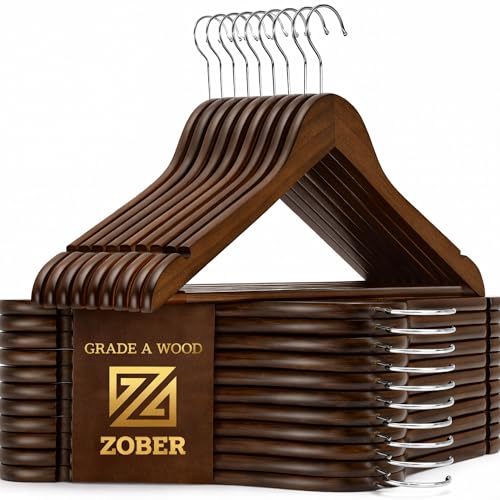 ZOBER Wooden Hangers - Heavy Duty, Non Slip Wood Hangers for Coats, Jackets, Suits, & Pants - Coat Hangers for Closet W/Bar and Notches 20 Pack