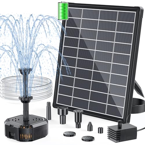 POPOSOAP 6.5W Solar Fountain Pump with Filter Box Built-in Battery Backup, Solar Water Fountain with Nozzles & Tubing for Bird Bath, Small Ponds, Fish Tanks & Water Gardens P3065D