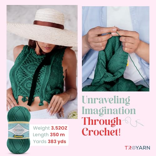 Image of TROYARN Summer (4- Skeins Pack) Silk Effect Hand Knitting Yarn Crochet Art Lace Craft 100% Microfiber Acrylic 4x100 gr (4x383 yds) (105453 - North Sea)