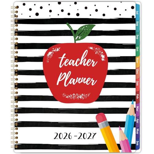 2026-2027 Teacher Planner, Lesson Planner 2026-2027, July 2026 - June 2027, 8.5' x 11', Spiral Bound, Colorful Monthly Tabs