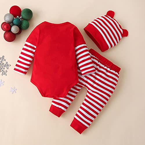 Pasgeboren Jongens Meisjes Kleding, Vrolijk Kerstfeest Unisex Baby 3 Stuk Kleding Set Leuke Top + Gestreepte Broek Gestreepte Broek Afneembare Hood Romper Pak - Afbeelding 3