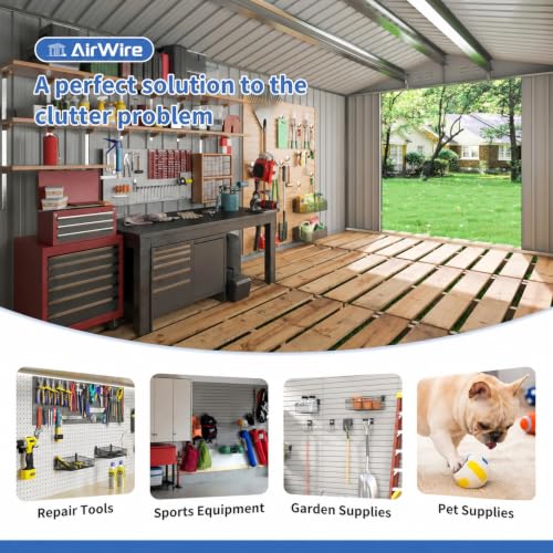 Image of AirWire 12x14 FT Outdoor Storage Shed | Garden Shed with Updated Frame Structure and Lockable Doors, Metal Tool Sheds for Backyard Garden Patio Lawn,White