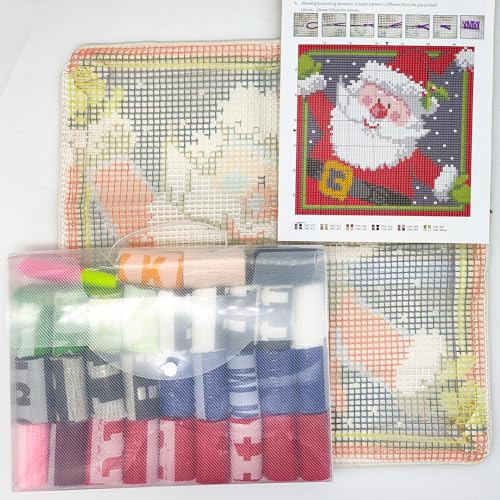 Image of Howie's Latch Hook Kit, DIY Santa Claus Pillow Crochet Yarn Kits for Adults, Color Preprinted Pattern Embroidery Sofa Cushion Cover (Christmas-Santa Claus 2, 16.93 x 16.93 inch)