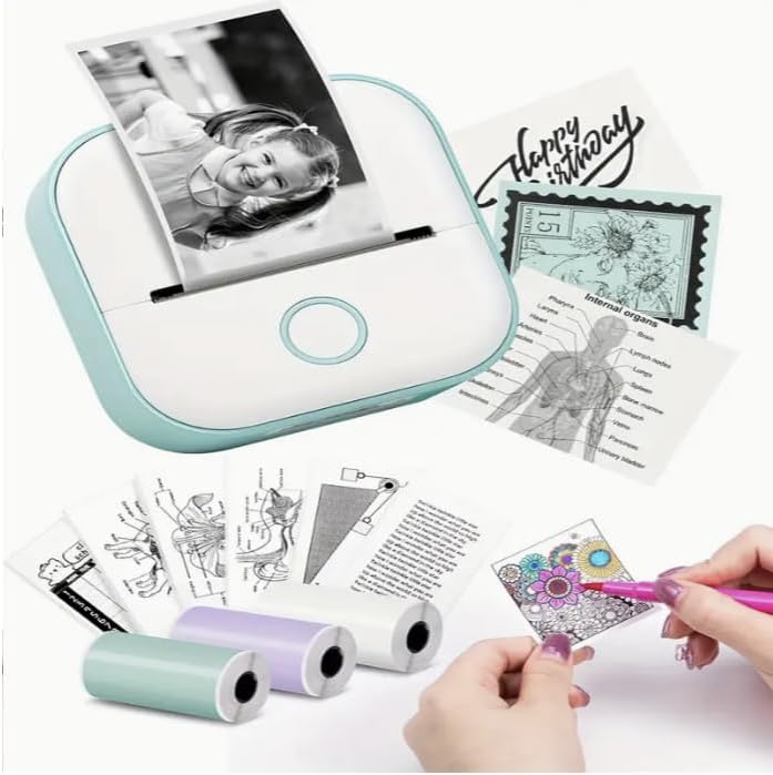 Mini Printer - Sticker Printer T02 Portable Thermal Printer Inkless Sticker Maker Machine Bluetooth Pocket Printer Phone Printer for Study Graphics, Anatomical Diagrams, Photos