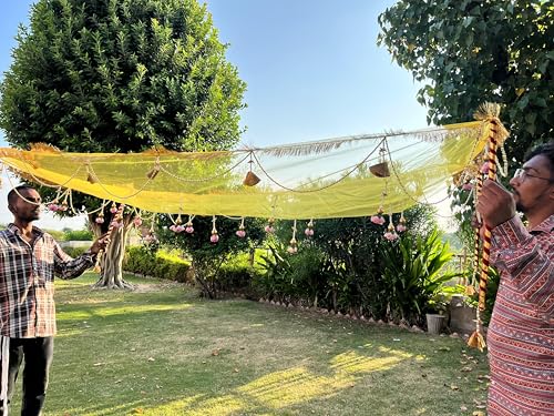 Image of Bridal Net Chunari Dupatta for Wedding Entry & Ceremony - Bridal Chunni, Pack of 1 (Net Flowers Bridal Chunari Yellow)