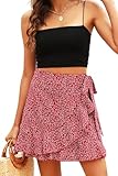 Naggoo Mini Skirt Fashion Floral Above Knee Wrap Skirts Red Small