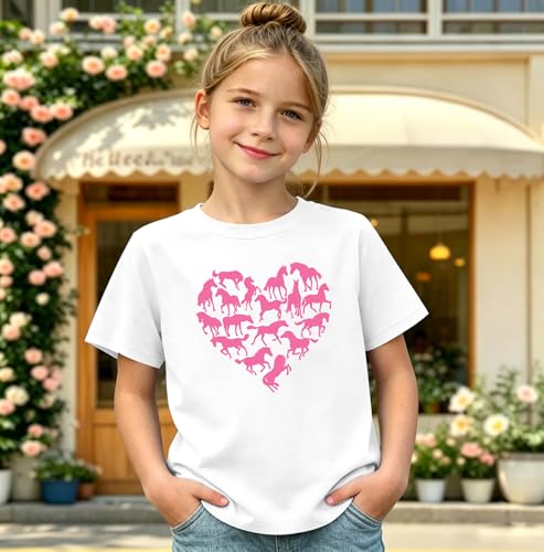Image of Horse Shirts for Girls Love Horses Shirt Youth Horseback Riding Casual Animal Graphic Tees 8-15 Year Old
