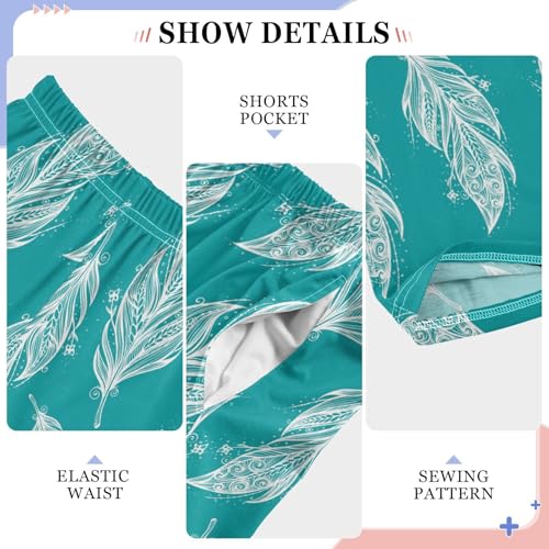 ZZXXB Feather Print Boys Long Pants Soft Trousers Elastic Waist Kids Lounge Bottoms with Pockets S-XL4