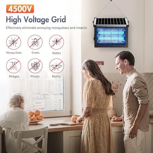 Solar Bug Zapper Outdoor, Jinyeda 4500V Rechargeable Mosquito Zapper 4000mAh Battery, Detachable Solar Panel, Waterproof Mosquito Killer, Cordless Fly Insect Zapper for Indoor Patio Garden Camping