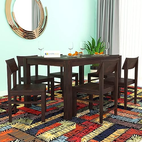 Image of RECTART Sheesham Solid Wood Six Seater Dining Table with Six Chairs for Dining Room & Restaurant | Finish - Warm Chestnut