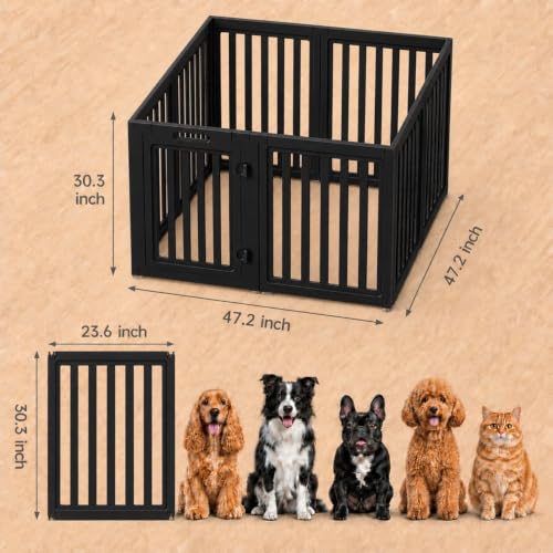 Image of EVERFRONT Dog Playpen with Door - Dog Pen Indoor - Easy Assemble Dog Play Pen - Puppy Playpen, Cat Playpen, Small Animal Playpen, Dog Play Pen Indoors (Black, 30 inch, 8 Panels)