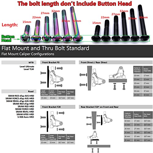 Bininiu T25 Bracket Titanium Bolts For Sram Flat Mount Caliper, Disc Brake Caliper Hardware M5*37Mm (Rainbow-Ti-37Mm) #TOP2