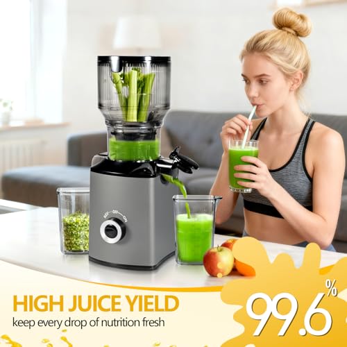 Image of Cold Press Juicer with 5.8 inch Extra Wide Feed Chute - Slow Masticating Juicer Machine for Whole Fruits & Vegetables - High Juice Yield, Self Feeding, Easy to Clean & Assemble