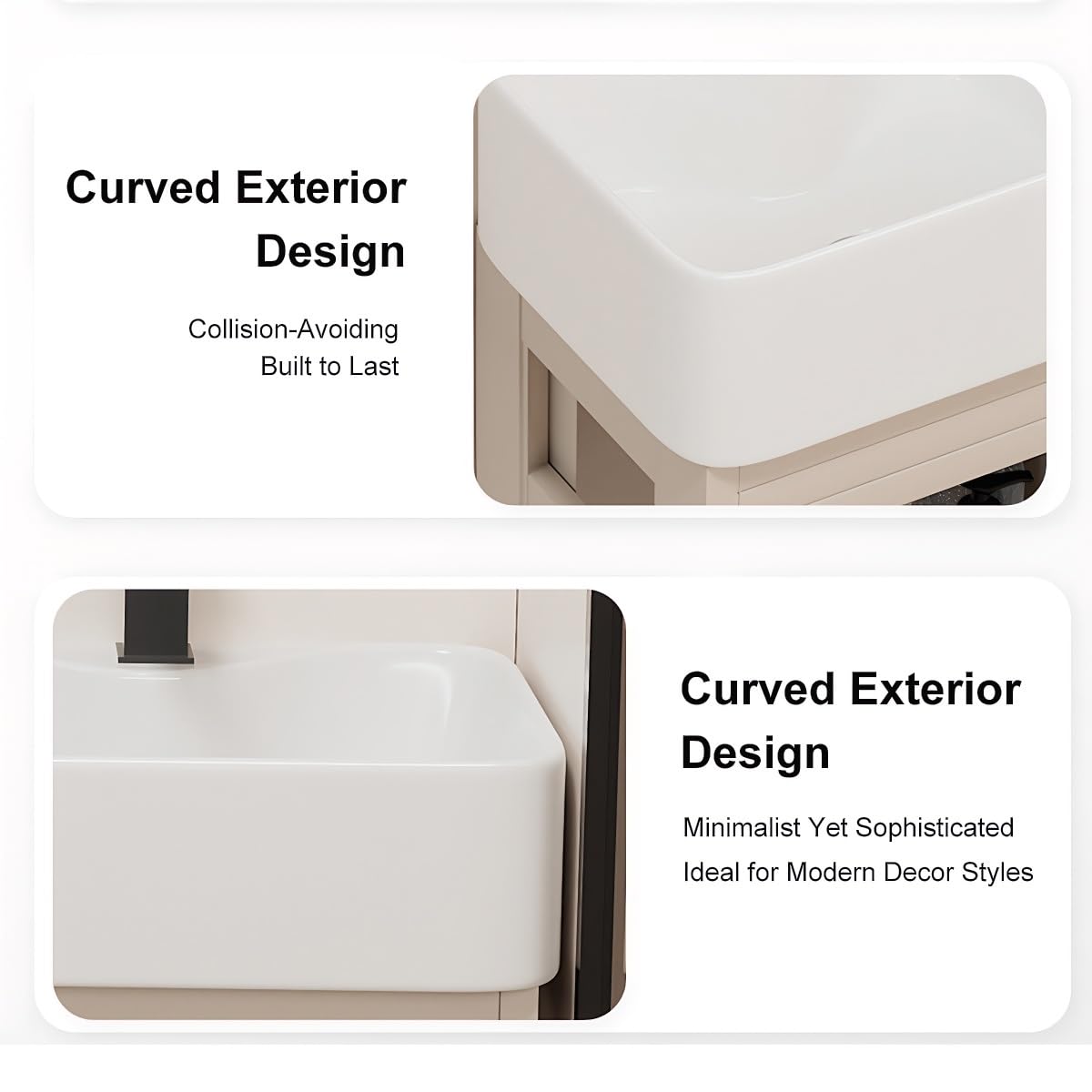 Fregadero de esquina flotante de pared con armario de almacenamiento, diseño que ahorra espacio para baños pequeños, decoración moderna, solución elegante y funcional