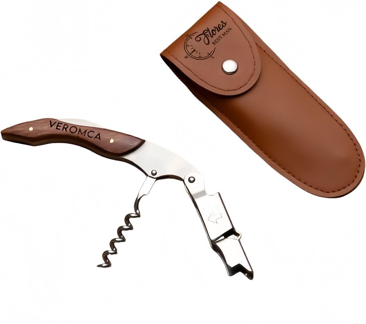 Personalized Wine Key, Professional Custom Engraved Corkscrew with Rosewood Handle, Double Hinged Foil Cutter and Cap Remover for Bartenders, Wedding Party Favors and Wine Enthusiasts Gifts