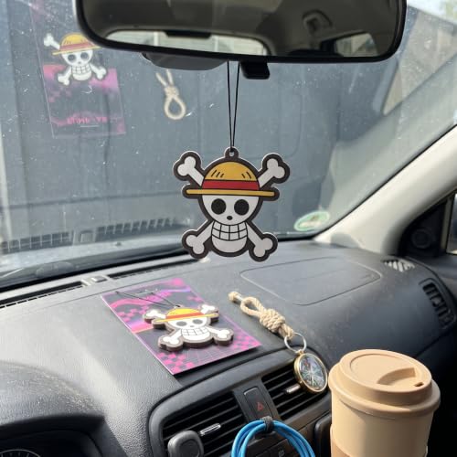 Image of PumpCar car air freshener 2-piece double-sided skull hanging vanilla-scented for rearview mirror Car Interior Accessories Household Gifts Pirate Manga Fans Jolly Roger Truck SUV Home Office Decor