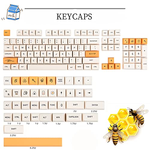 Image of Guffercty kred 140-Key Honey Milk PBT Keycaps XDA 65 Percent TKL for 100 Percent 60% Mechanical Keyboard (Honey Milk-English)