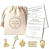 Good Luck Affirmation Card Gift with Lucky Pouch & 5 Symbolic Charms, FengShui Gift of Love, Abundance & Encouragement for Friends, Coworkers or Yourself, Ideal for New Beginnings, Birthday, Anniversary & Special Occasions (1, white)
