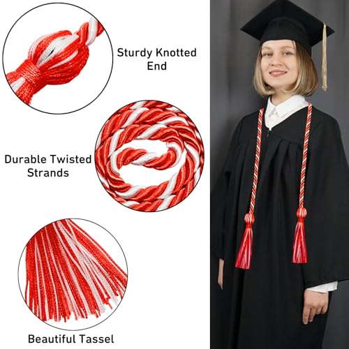 Image of Graduation Honor Cords Red and White Graduation Cords with Tassels, 67 inch Long for Graduation Students