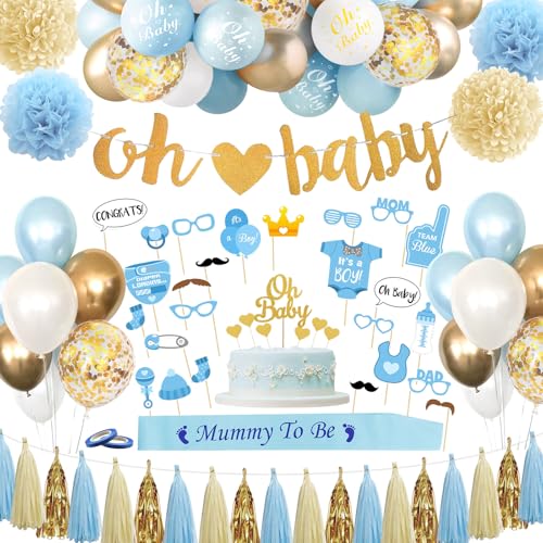 WINAROI Decoração Baby Shower criança, Baby Shower decoração, balões azuis para bebé festa criança, Oh Baby Banner Deco para duche bebé crianças balão recém-nascido menino