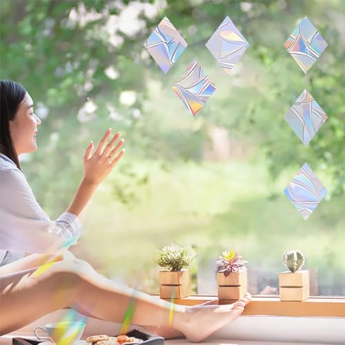 Image of 75PCS Diamond Anti-Collision Sticker Window Clings to Save Birds - Non-Adhesive Prismatic Vinyl Rainbow Stickers