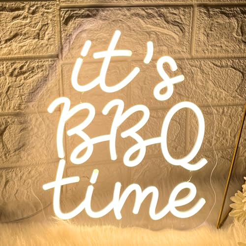 Image of It's BBQ Time Neon Sign BBQ Neon Signs Barbecue Neon Lights Dimmable LED Signs for Wall Neon Light Up Signs for BBQ Shop Restaurant Home Party Beer Pub Neon Bar Sign Wall Decor Light