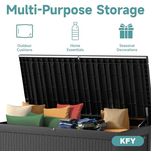 Image of 260 Gallon Waterproof Outdoor Storage Box, UV Resistant Resin Deck Box with Hydraulic Rod for Reinforced Stability, Perfect for Patio, Garden, and Pool, Striped Black