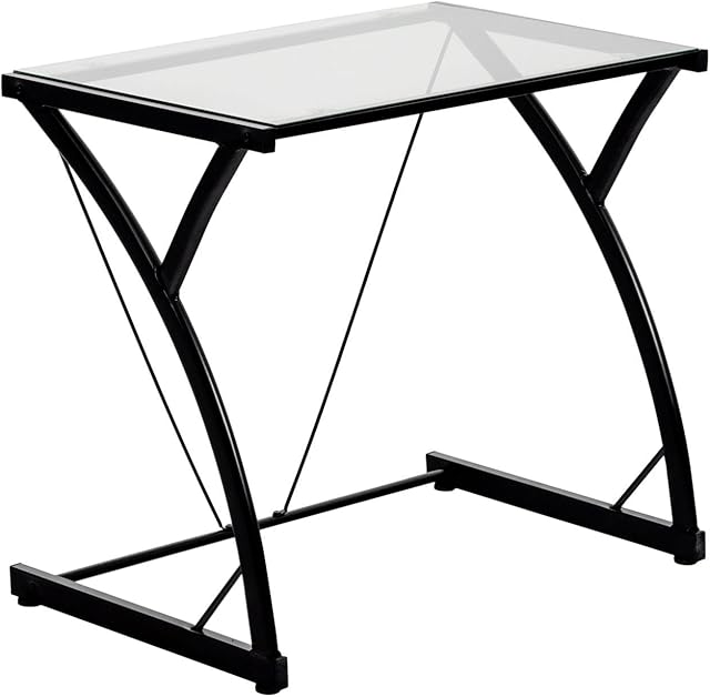 Harbour Housewares Computer Laptop Notebook Glass Desk Table PC Office Workstation - Black