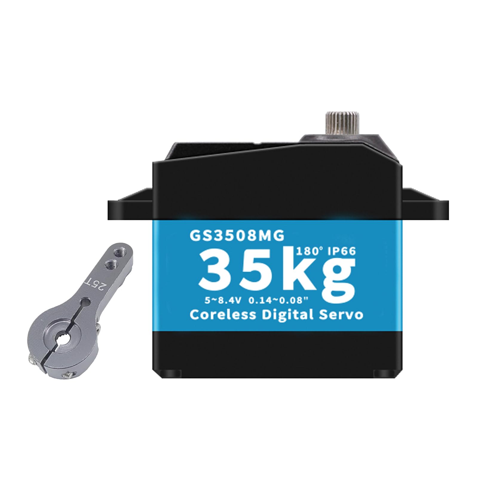 GOTECK Servo 35kg High Torque Waterproof Coreless Motor 8.4V Full Metal Gear Digital Servo,Steering Servo with 25T Servo Horn for Robotic DIY,RC Car(Blue-35KG(8.4V)-180°)
