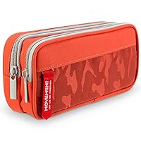 TOYESS Large Pencil Case for Boys and Girls, Personalised Lightweight Triple Pockets Pencil Cases with Big Compartments for School Stationary, Camouflage Orange