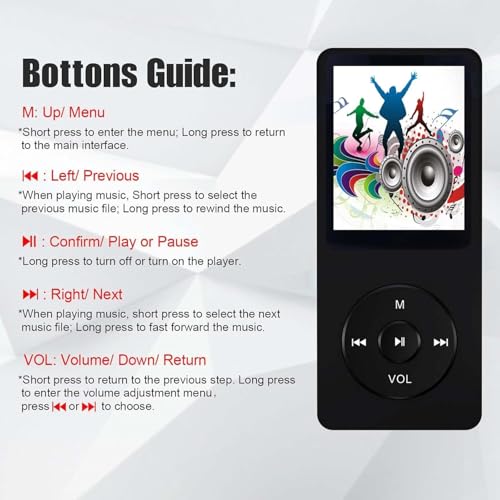 Image of BIGASUO 128GB Mini MP3 Music Player with Bluetooth 5.4 & Voice Control Earphones, Video Playback,Pocket-Sized MP3 Player for Music,Voice Recording,FM Radio (1395) (Black, B18)