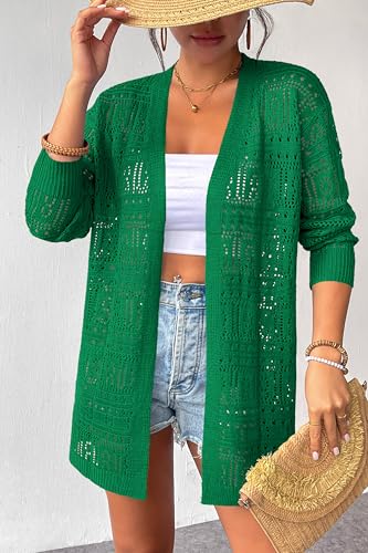 Image of Zeagoo Womens 2026 Summer Crochet Cardigan Sweaters Lightweight Long Sleeve Open Front Kimono Boho Knit Cover Ups